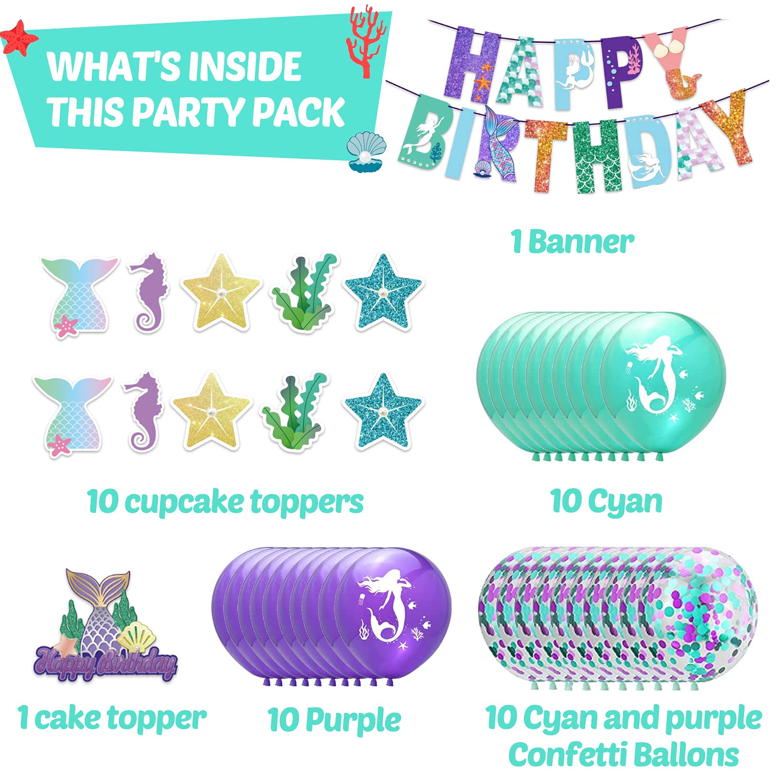 Buy Yojoloin Mermaid Birthday Decorations, 43 PCS Mermaid Birthday