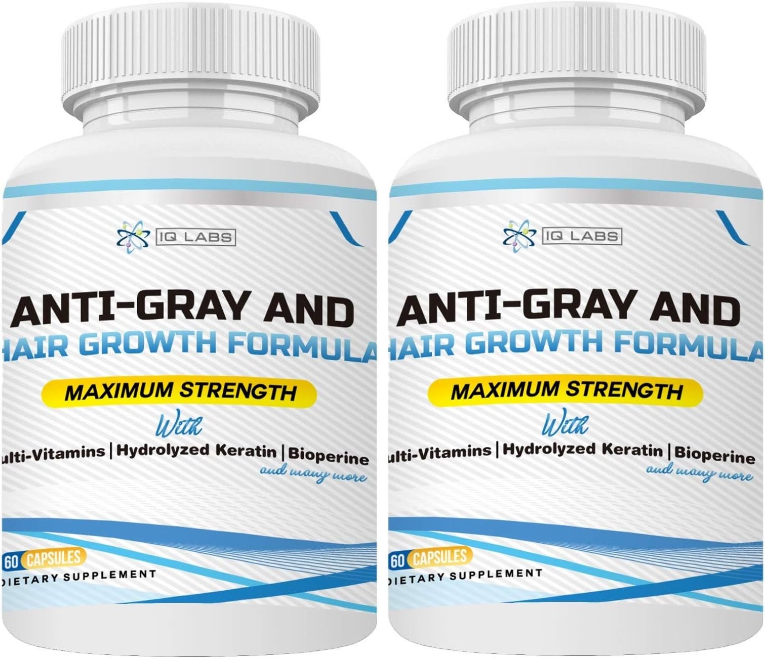 Anti-Gray and Hair Growth Formula | Multivitamin Pills+ Hydrolized Keratin+Biotin+ Bioperine for Breakage & Graying Prevention | Promotes Regrowth for All Hair Types (2-Pack (120 Capsules ))