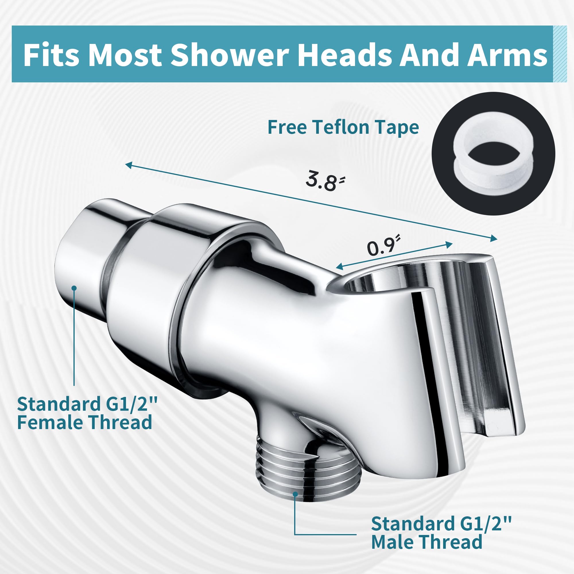 BRIGHT SHOWRS - Soporte de brazo de ducha de metal para cabezal de ducha de mano, soporte de cabezal de ducha ajustable con soporte de gancho de pared universal, cromado