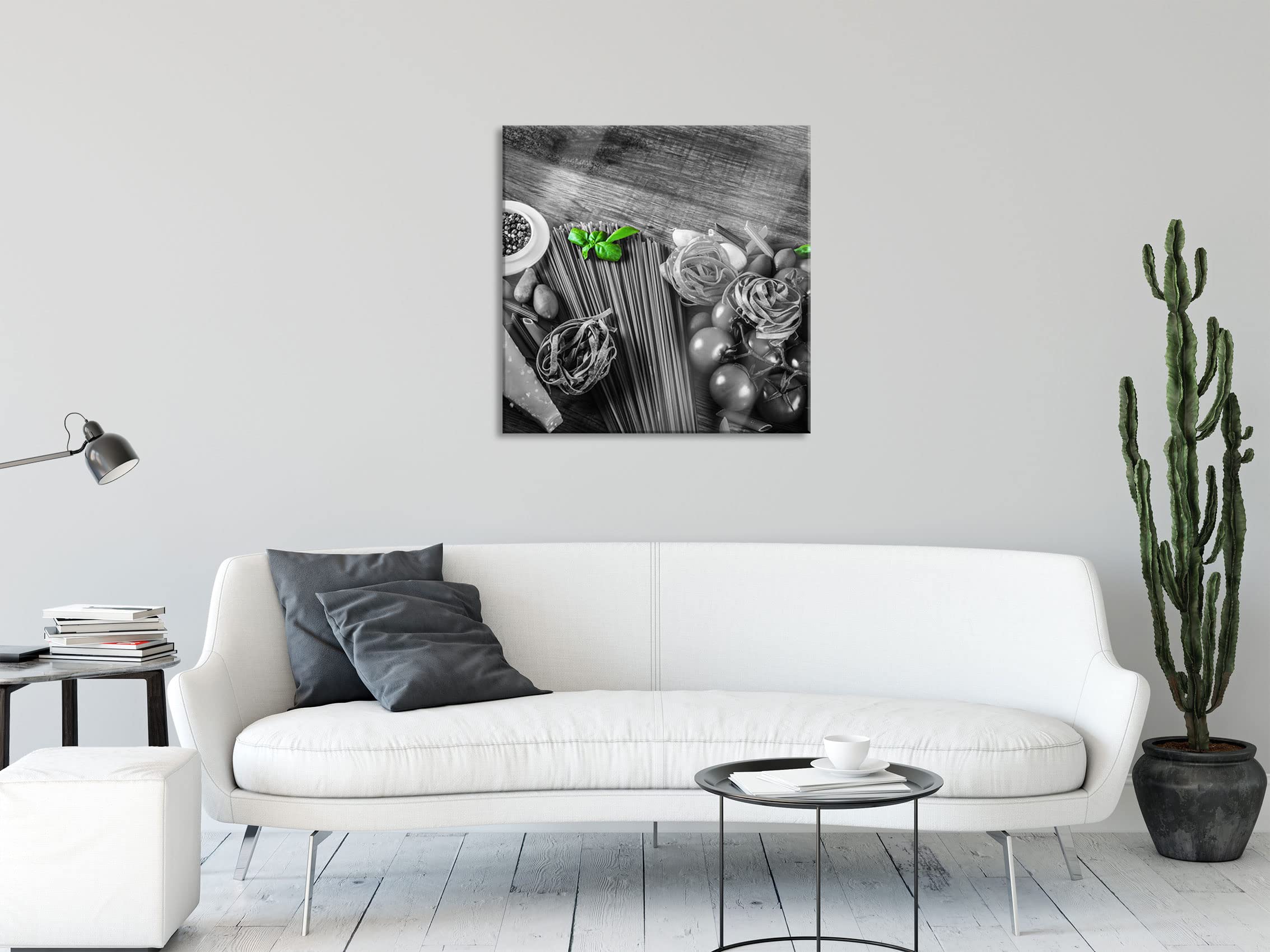 Pixxprint Glasbild, Wandbild auf Echtglas, Pasta mit frischen Gewürzen, 80x80 cm, inkl. Aufhängung und Abstandshalter
