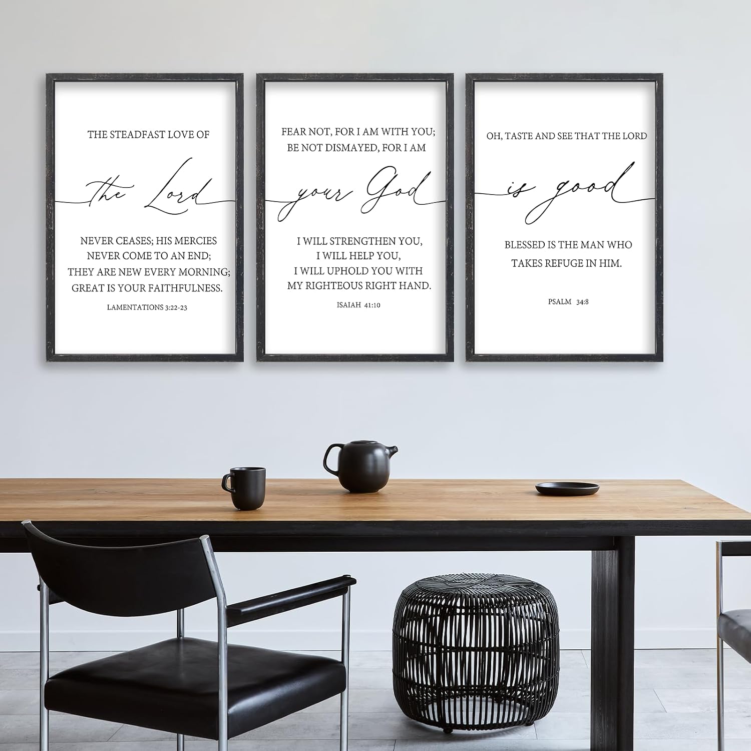 The Lord Your God Is Good Bible Verses Wall Art Decor Set of 3 24"x16" Bedroom Above Bed Inspirational Christian Scripture Wood Framed Sign Rustic Home Living Room Office Wall Hang (Black)