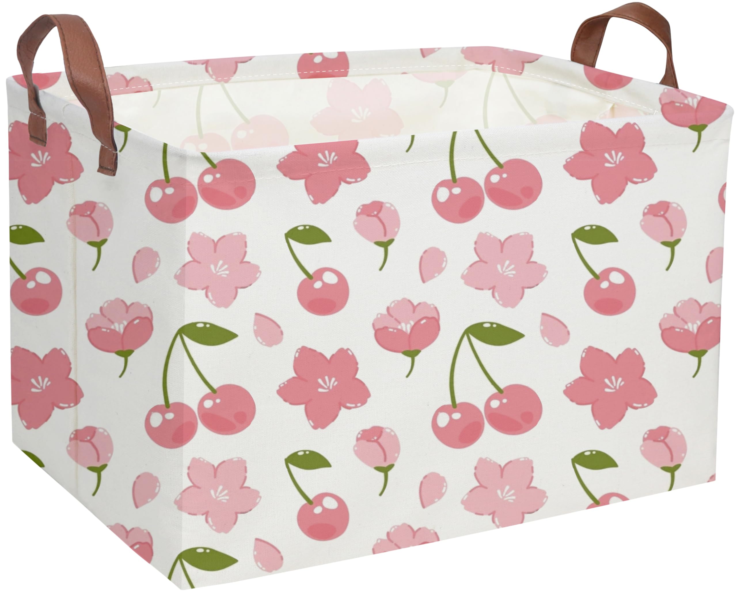 Rectangular Cherry Basket Girls Baskets Storage Bins Room Decor Cute Organizer Box(Cherry)
