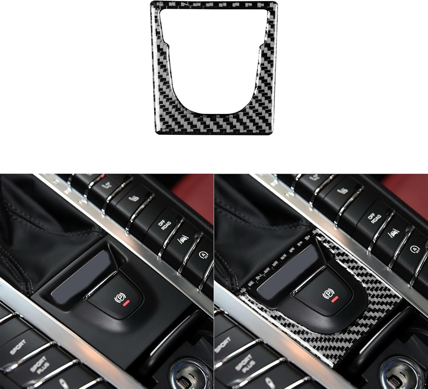 Real Premium Carbon Fiber Car Center Console Gear Shifter Electronic Handbrake Panel Cover Trim Soft Sticker Set Compatible with Porsche Macan 2014-2021 Auto Interior Accessories Black