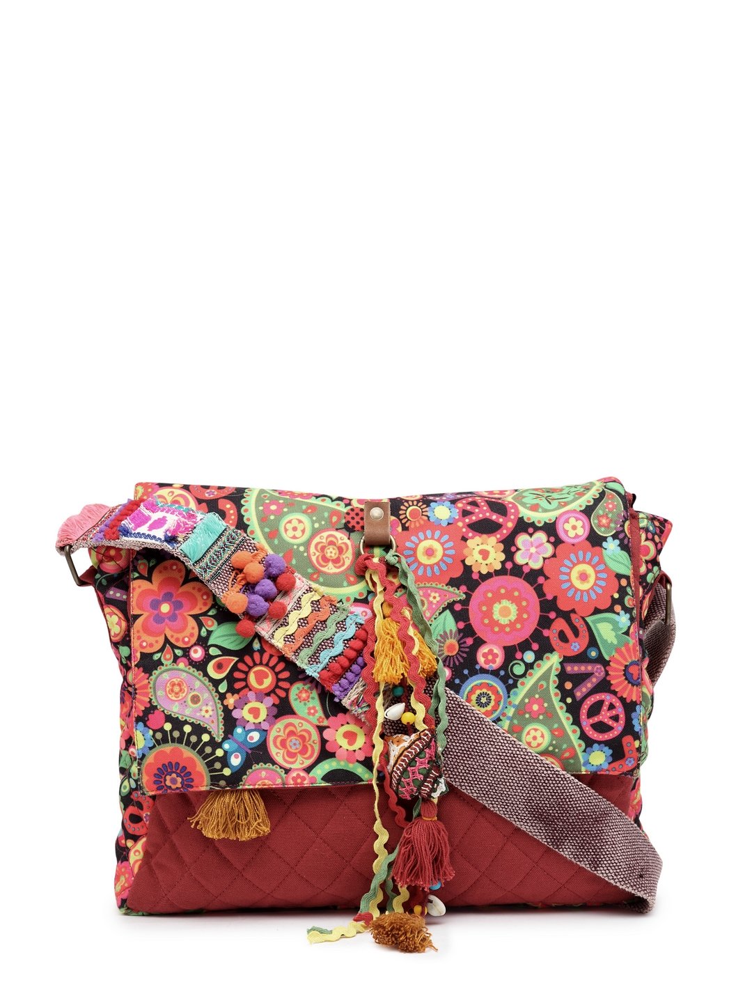 The House of tara Cotton Canvas Tassel Embellished Printed Cross Body Messenger Sling Bag for Women | Travel Office Business Shoulder Bag for Women | Crossbody Purse With Adjustable Straps (Red) (B07FFQ1FVX) Amazon Price History, Amazon Price Tracker