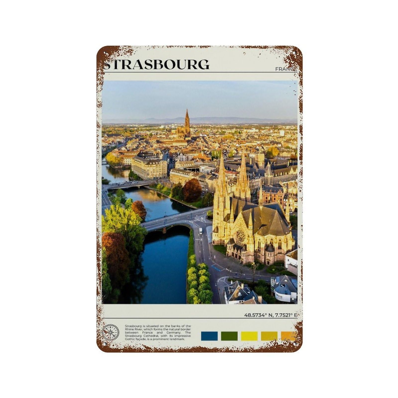 xiaoxiaoshen Real Photo Strasbourg Decor France Wall Decor Art Metal Tin Poster Modern Home Decor Art Home Bar Shop Decorations Vintage Sign 30x20cm