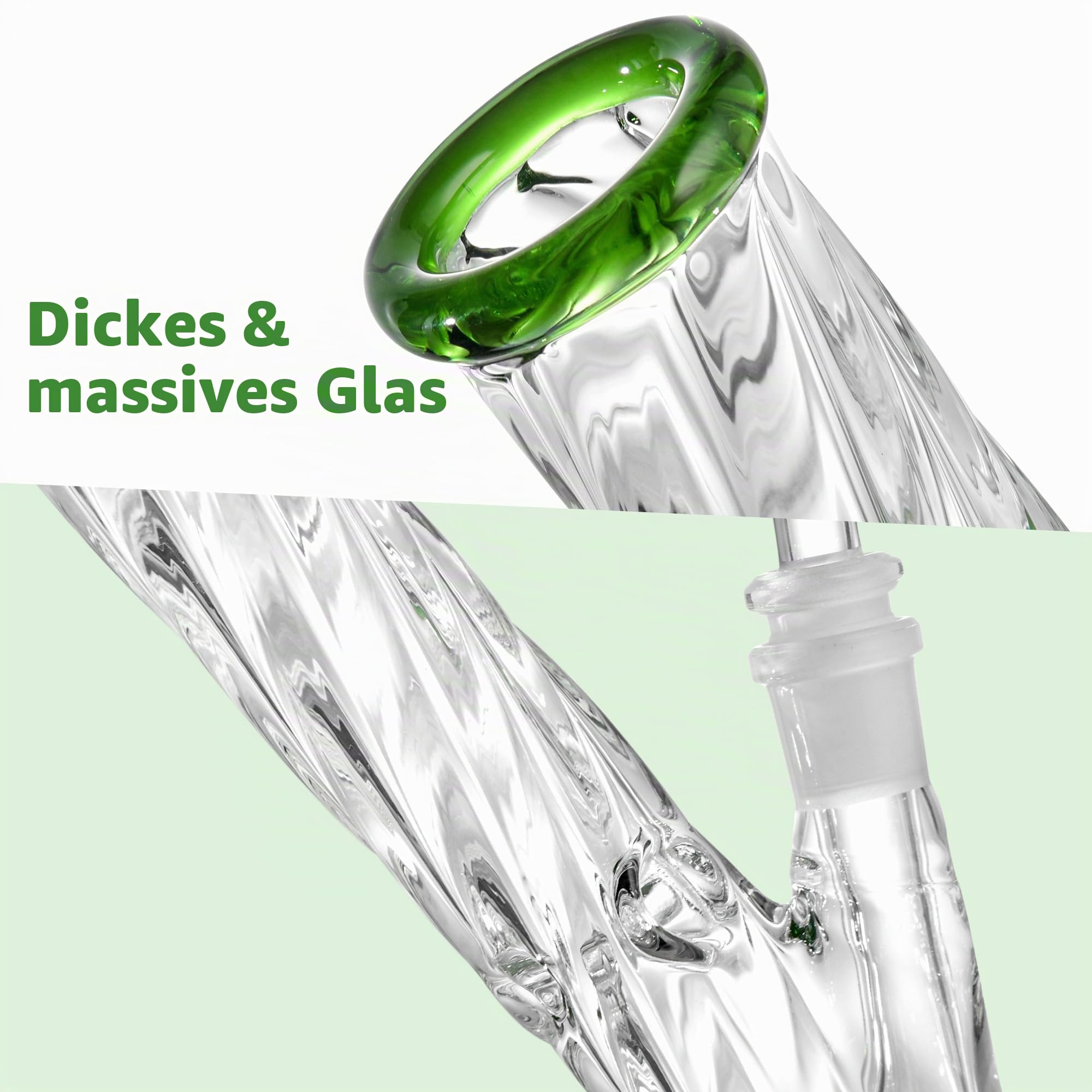 Chillbong 20cm Glasbong mit 14,5mm Schüssel und Spiralzylinderflasche, Gewicht 500g, Craft robustes Glas, Filtergefäßrohr - Jade Green