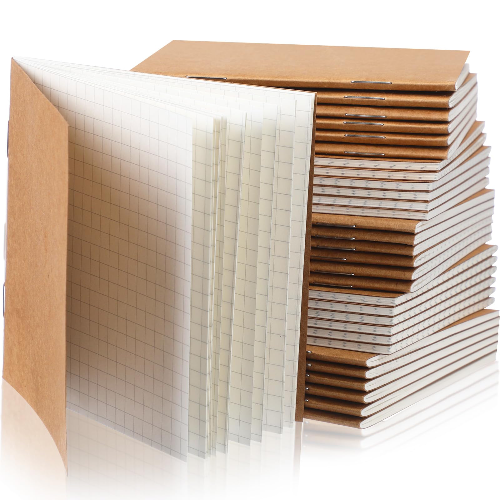 Faccito 50 Set Mini Pocket Kraft Notebooks Bulk Field Notebook Small Notebooks Memo Sketchbooks Writing Notepad for Writing Memos Diary Making Plans Company 4 x 4 Inch (Brown, Grid Page) — image 1