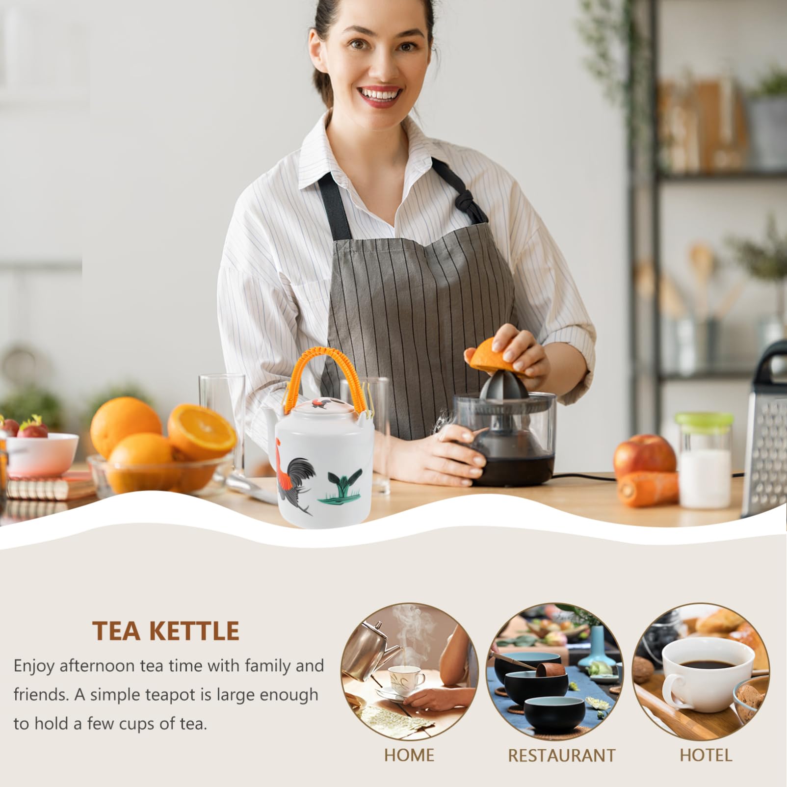 Tetera de Cerámica Retro con Asa, Color Claro para Hogar | Diseño Creativo y Único, Cómoda de Sujetar, Adecuada la Hora del Té de Tarde