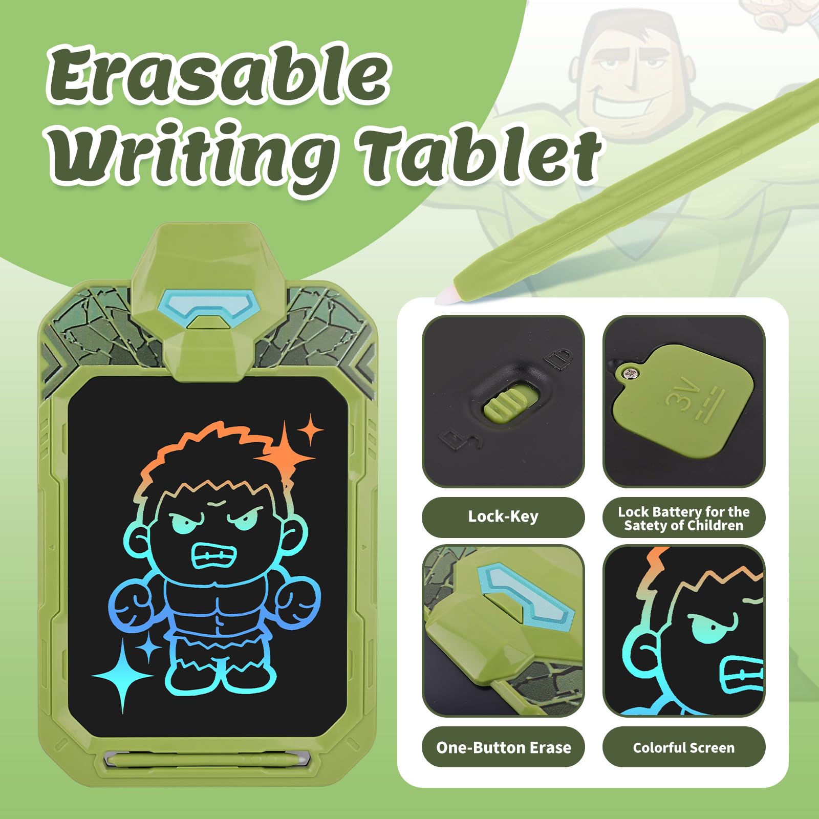 NOBES Tavoletta Grafica Giochi Bambini 2 3 4 5 6 7 Anni,10 Pollice Lavagna per Bambini, Lavagnetta Cancellabile Giocattolo per Regalo Ragazzi (Verde)