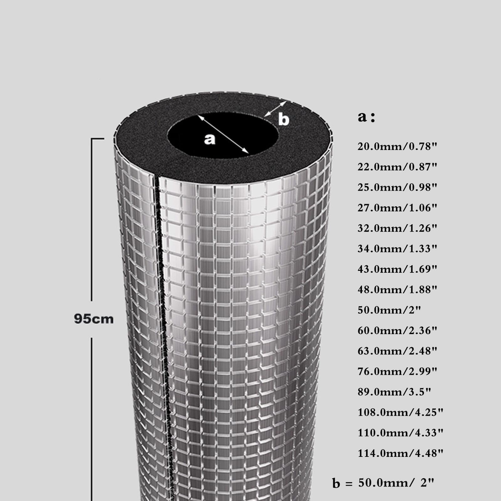 95cm Aluminiumfolie-Isolationsrohr Heizungsrohr Rohrisolierung Isolation Selbstdichtende Rohrisolierung für Möbel Und Industrie Und Elektronische Geräte, Dicke 50.0mm, ID 22.0-114.0mm(108.0mm/4.25")