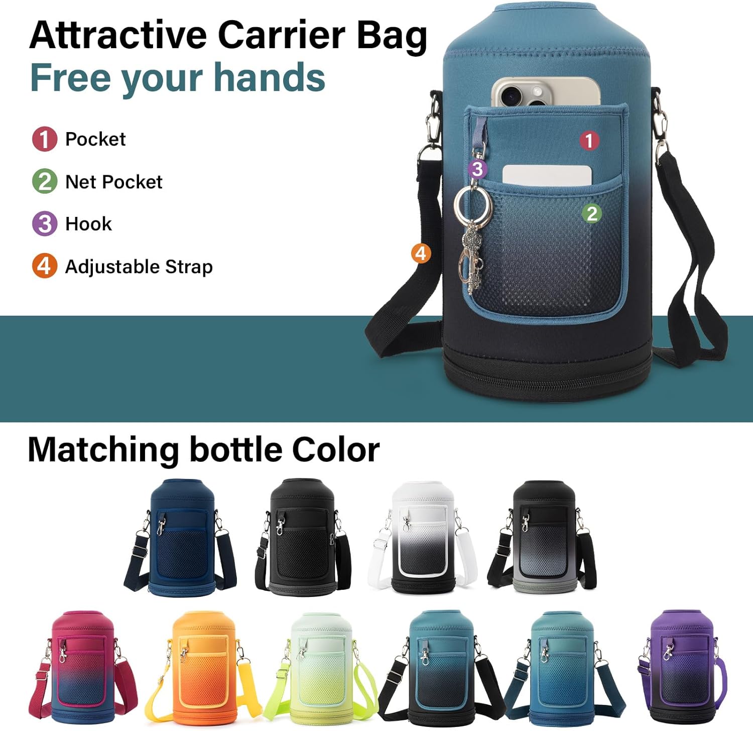 1 Gallon Insulated Water Bottle | Upgraded Thickened Stainless Steel Metal Portable Sports Large Water Jug for Gym and Hiking with Carrier Bag, Handle Strap | BPA-Free 128 oz - Image 6