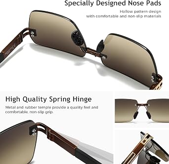 SUNGAIT Rimless Rectangle Sunglasses Square Frameless Shades for Men Women Y2K Vintage UV Protection