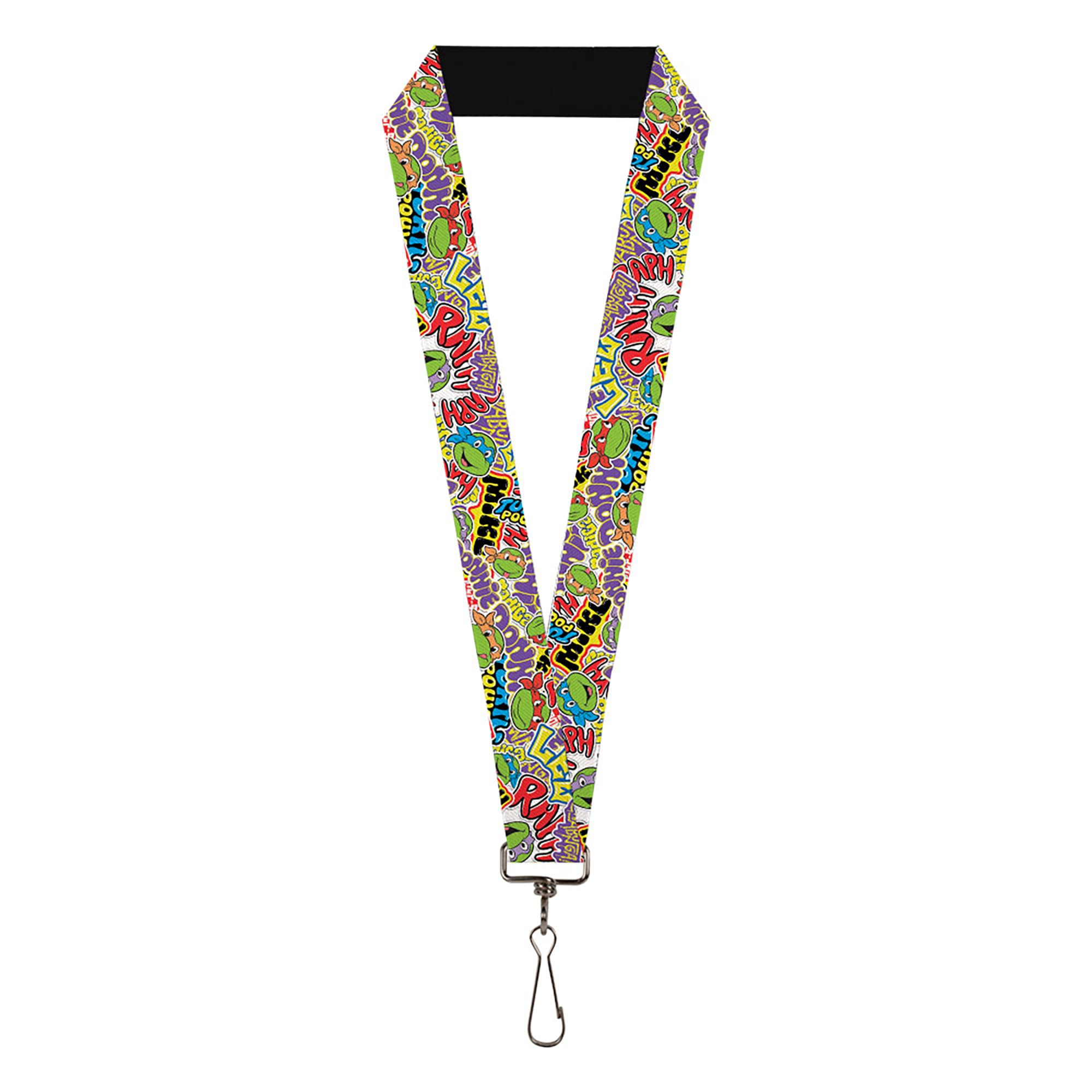 Buckle-Down Nickelodeon Lanyard, Teenage Mutant Ninja Turtles Sticker Slaps White Multi Color, Elastic