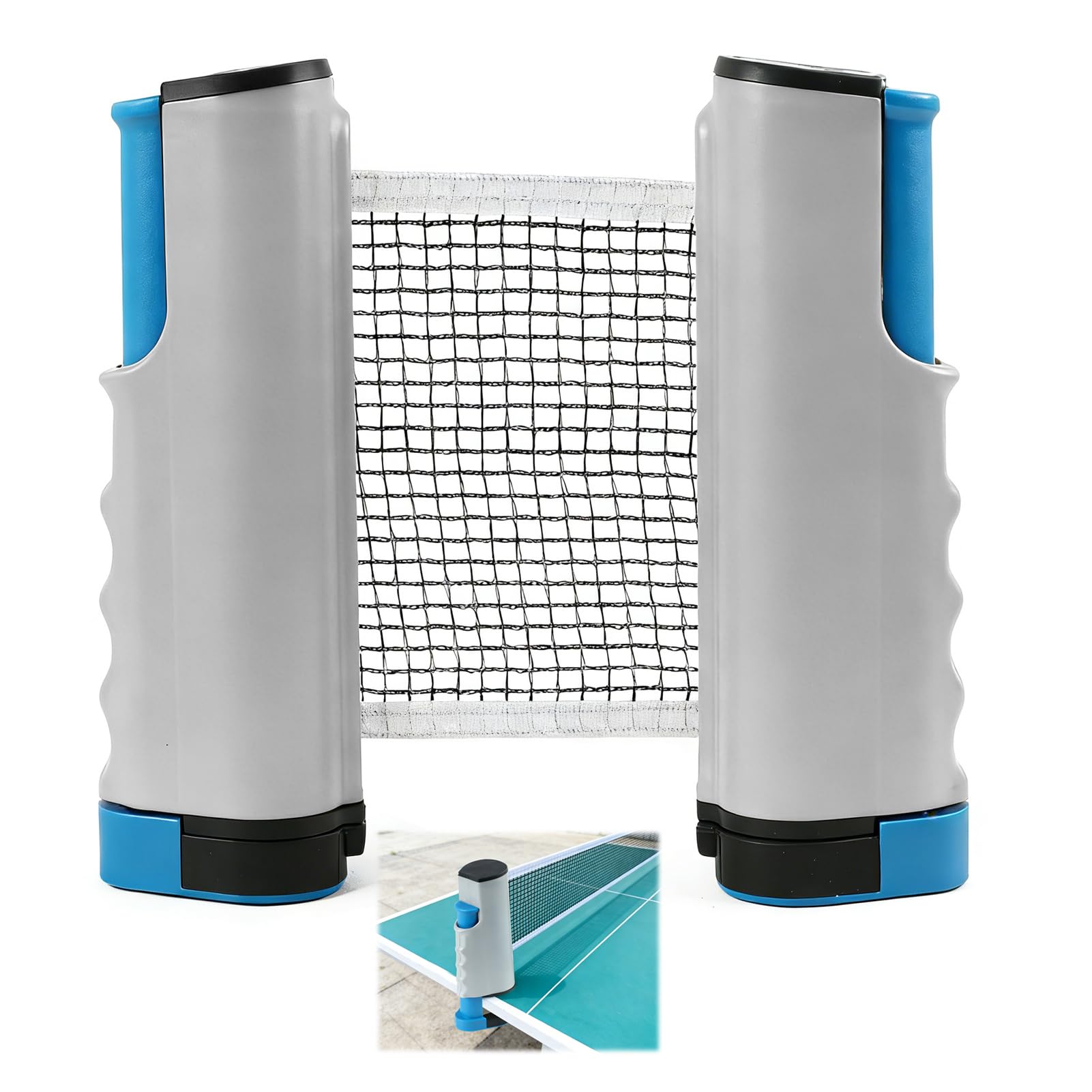 FunWorth Portable Table Tennis Net Set, Retractable Ping Pong Net for Any Table, Adjustable Clip-On Net for Ping Pong Table, Office Desk, Home Kitchen or Dining Table (Grey)