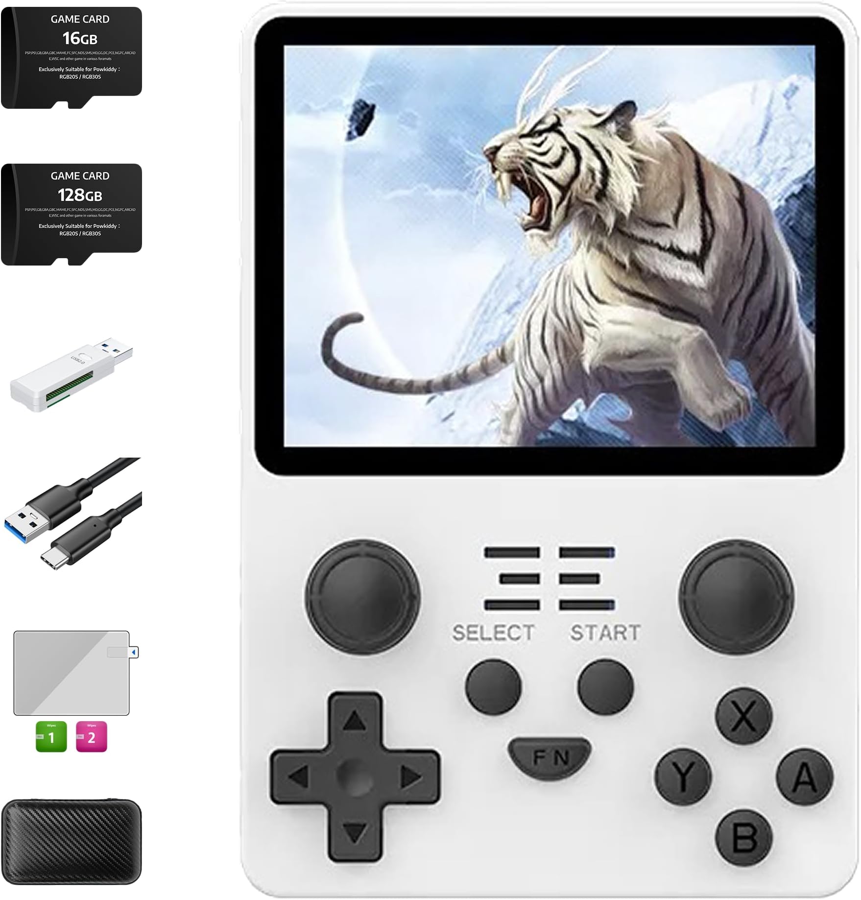 RGB20S Handheld Game Console Retro Gaming Console with 20 Emulators 21K+ Preloaded Games 3.5” IPS Screen RK3326 Processor Portable Video Game Console for Kids & Adults Multi-Game System (White-128G)