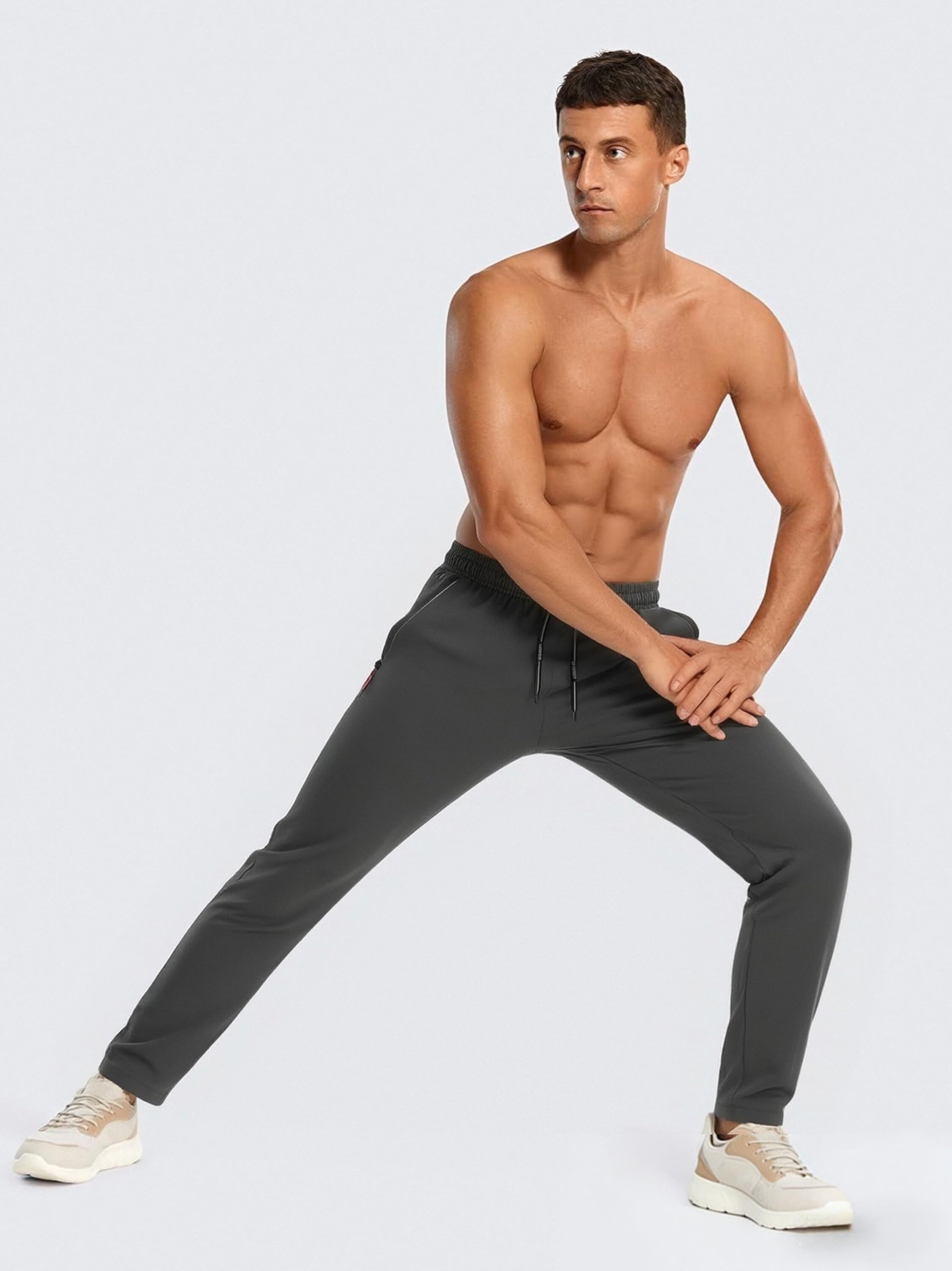 Pantalones deportivos para hombre, elásticos, para entrenamiento, correr, ligeros, transpirables, con bolsillos con cremallera — view 2