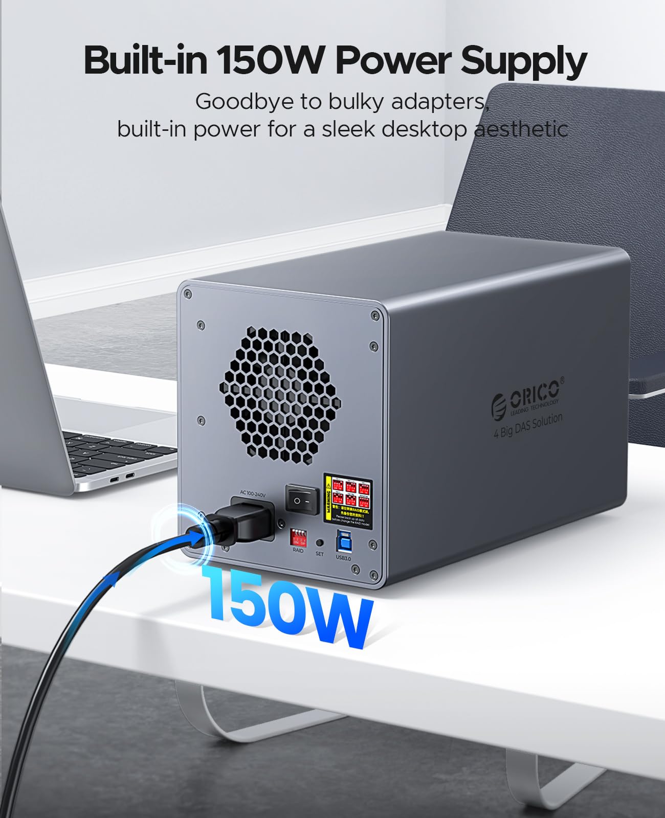 ORICO Docking Station per Disco Rigido Alluminio da 3,5 Pollici SATA a USB 3.0, 4 Slot per SSD/HDD, con Alimentatore e Ventola, Supporta RAID 0/1/5/10 (9848RU3)