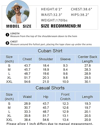 Miniatura 6 de COOFANDY Conjunto corto de 2 piezas para hombre camisa cubana con botones casual pantalones cortos de playa