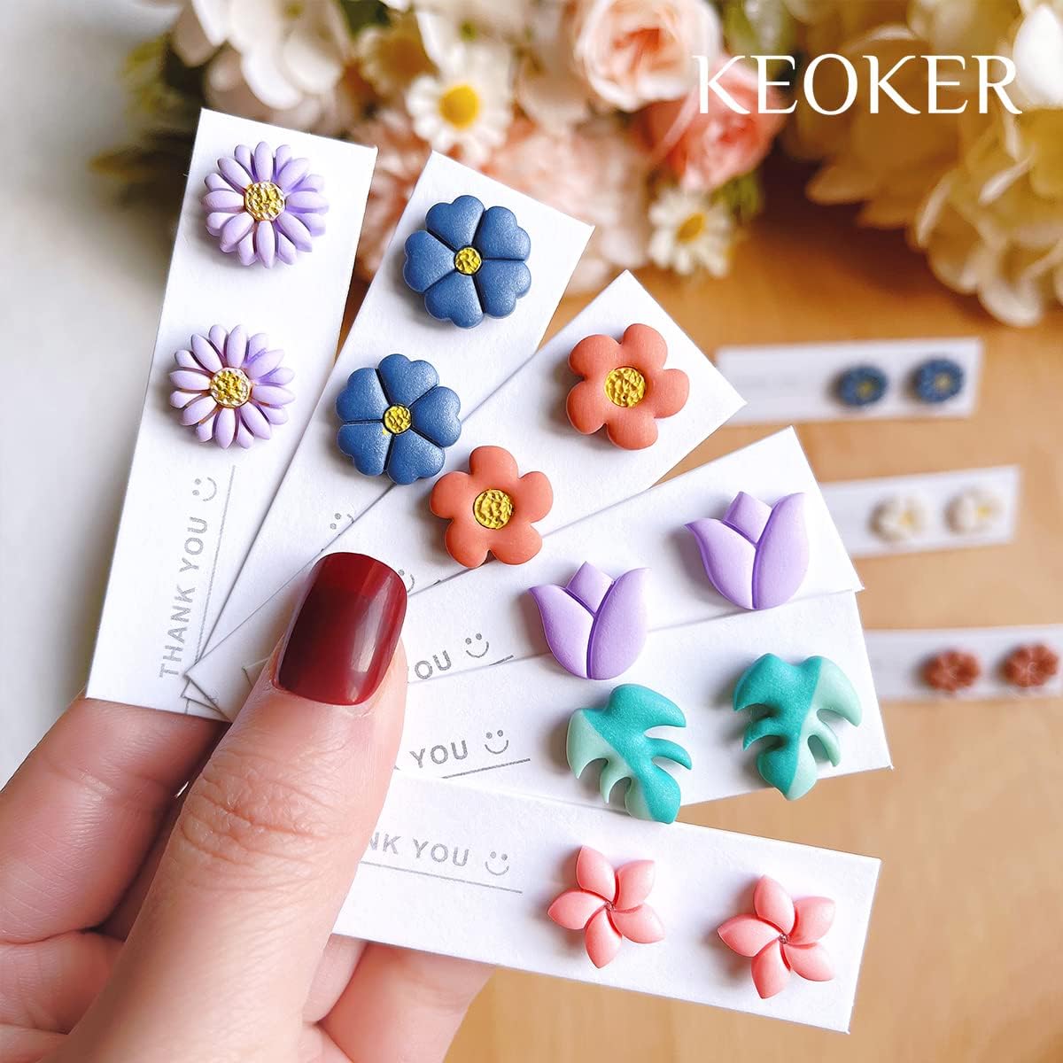Keoker Spring Polymer Clay Cutters for Earrings, 20 Shapes Flower Clay Earrings Cutters