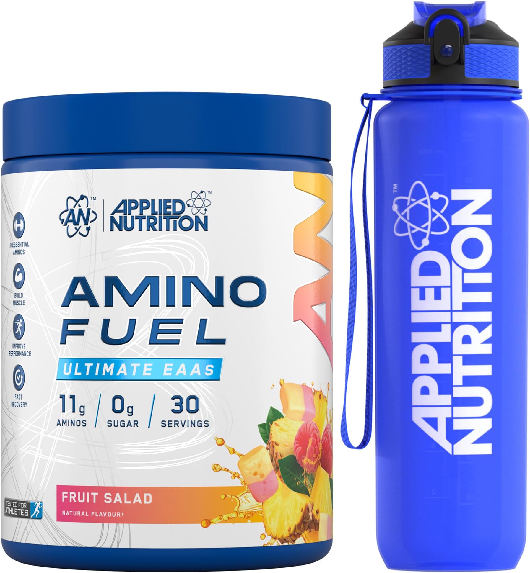 Bundle Amino Fuel 390g + Lifestyle Water Bottle 1000ml - Amino Acids Supplement, EAA Essential Amino Acids Powder, Muscle Fuel & Recovery (Fruit Salad)