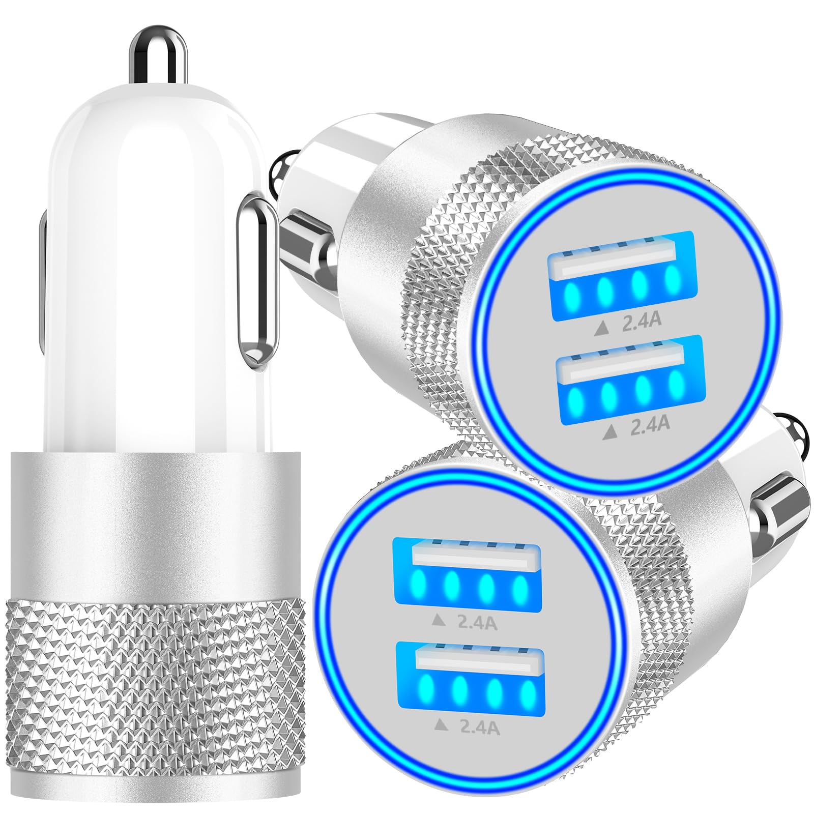 USB Car Charger, Rombica 3Pack 4.8A Car Power Cigarette Lighter Charge USB Carplay Charger Fast Charging Adapter for iPhone 16/16 Pro/16 Pro Max/15/15 Pro/14/13/12/11/XS/iPad/Galaxy S24/S23/S22/Pixel