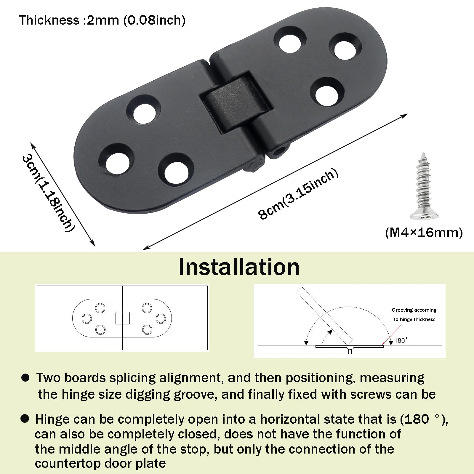Roellgs 4 Pieces Folding Flap Hinges, Folding Table Butler Tray Flap Hinges, Stainless Steel with Screws for Cabinet Furniture (Black) - Image 4