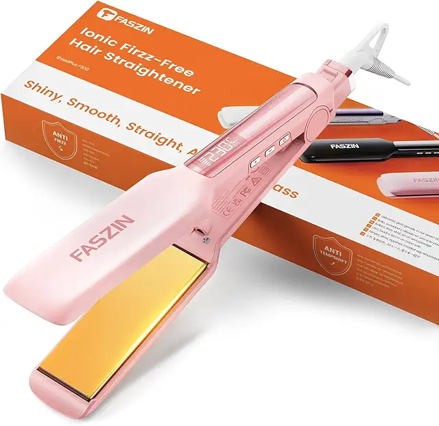 Piastra per Capelli Professionale Faszin Titanio 42mm, Riscaldamento Rapido 30s, 11 Livelli Temperatura - Rosa