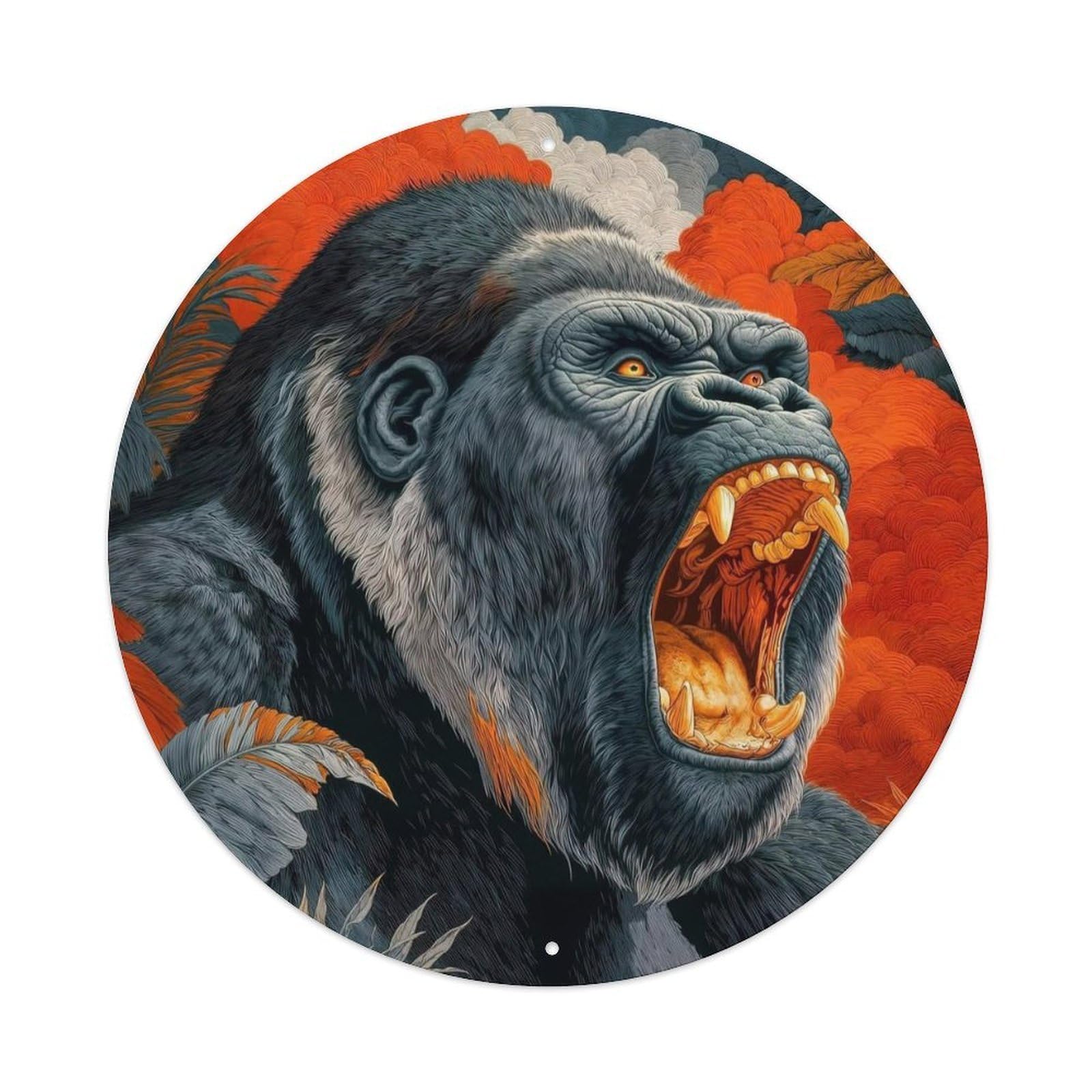 Vintage Gorilla Roaring Silverback Primate Wildlife Jungle Illustration Vintage Metal Tin Sign Plaque Wall Decor for Cafe, Club Bar, Office, Garden Metal Poster 8x8Inch