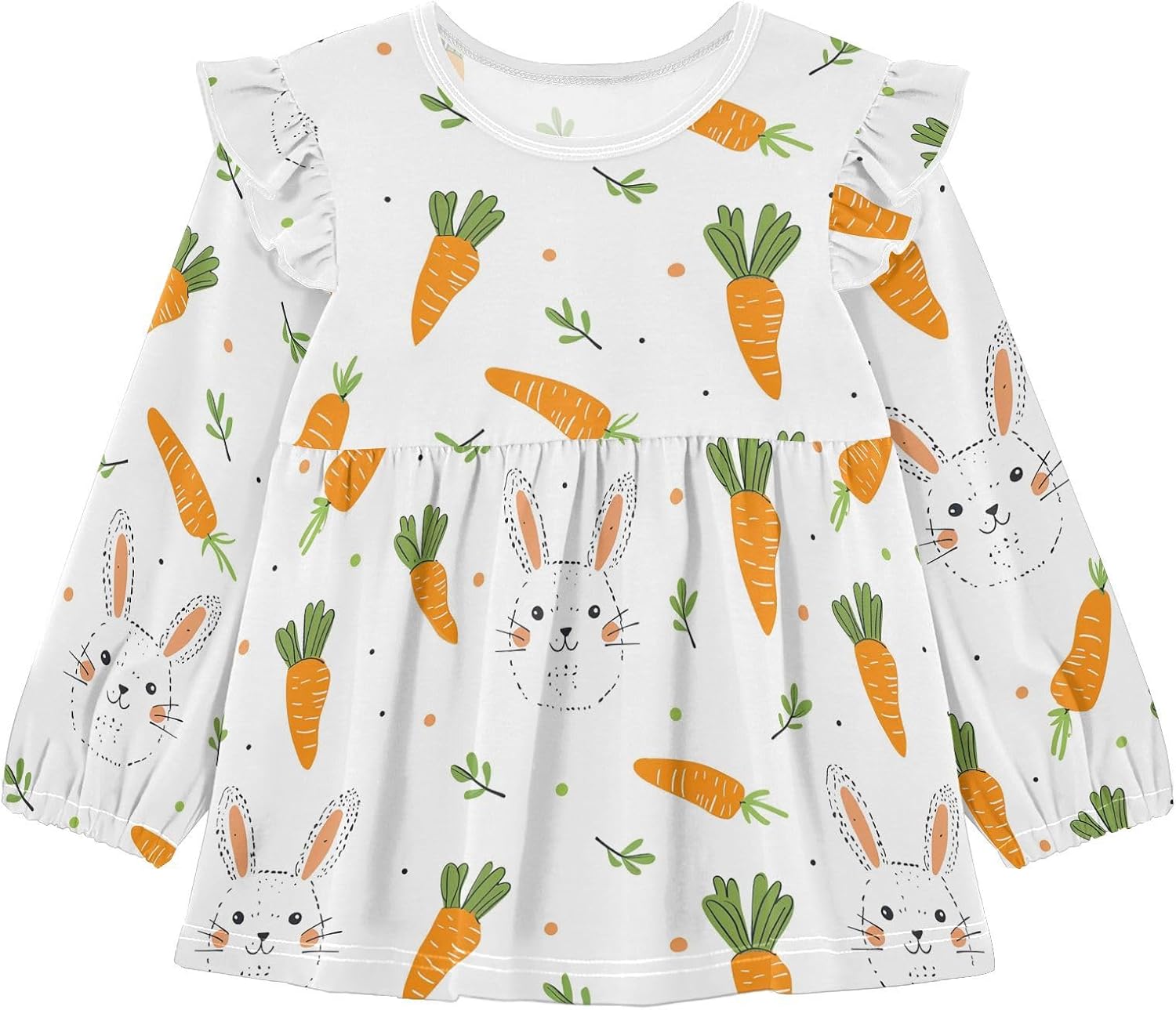 visesunny Toddler Clothes for Girls Simple Line Rabbit Carrot Long Sleeve Fall Shirts Cotton Top with Ruffle Collar