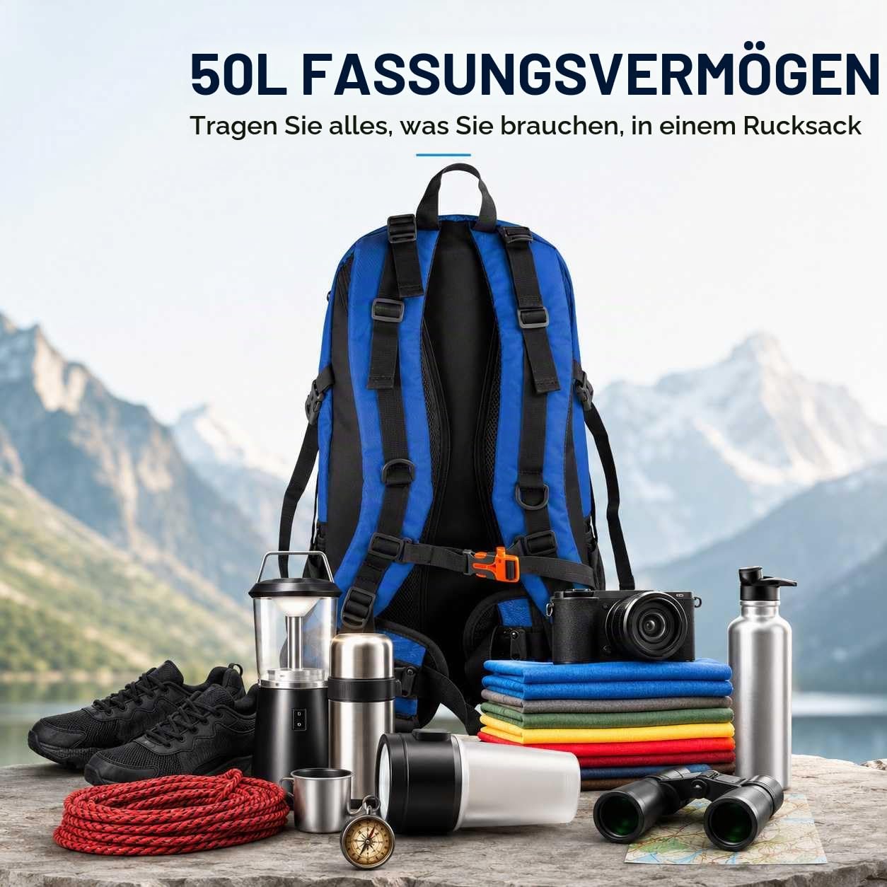 OcioDual Wanderrucksack, 50 Liter, Wasserdicht Und Leicht, Mehrere Taschen, Ideal für Reisen, Berg, Camping, Outdoor, Ultraleicht, für Damen Und Herren