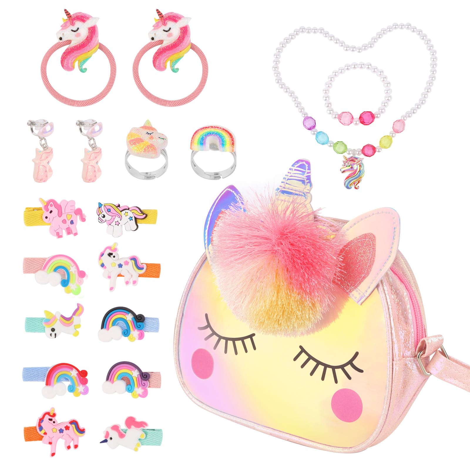 RISVOWO 19 Pièces Ensemble Bijoux Sac Licorne Cadeau Anniversaire Enfant 3-9 Ans