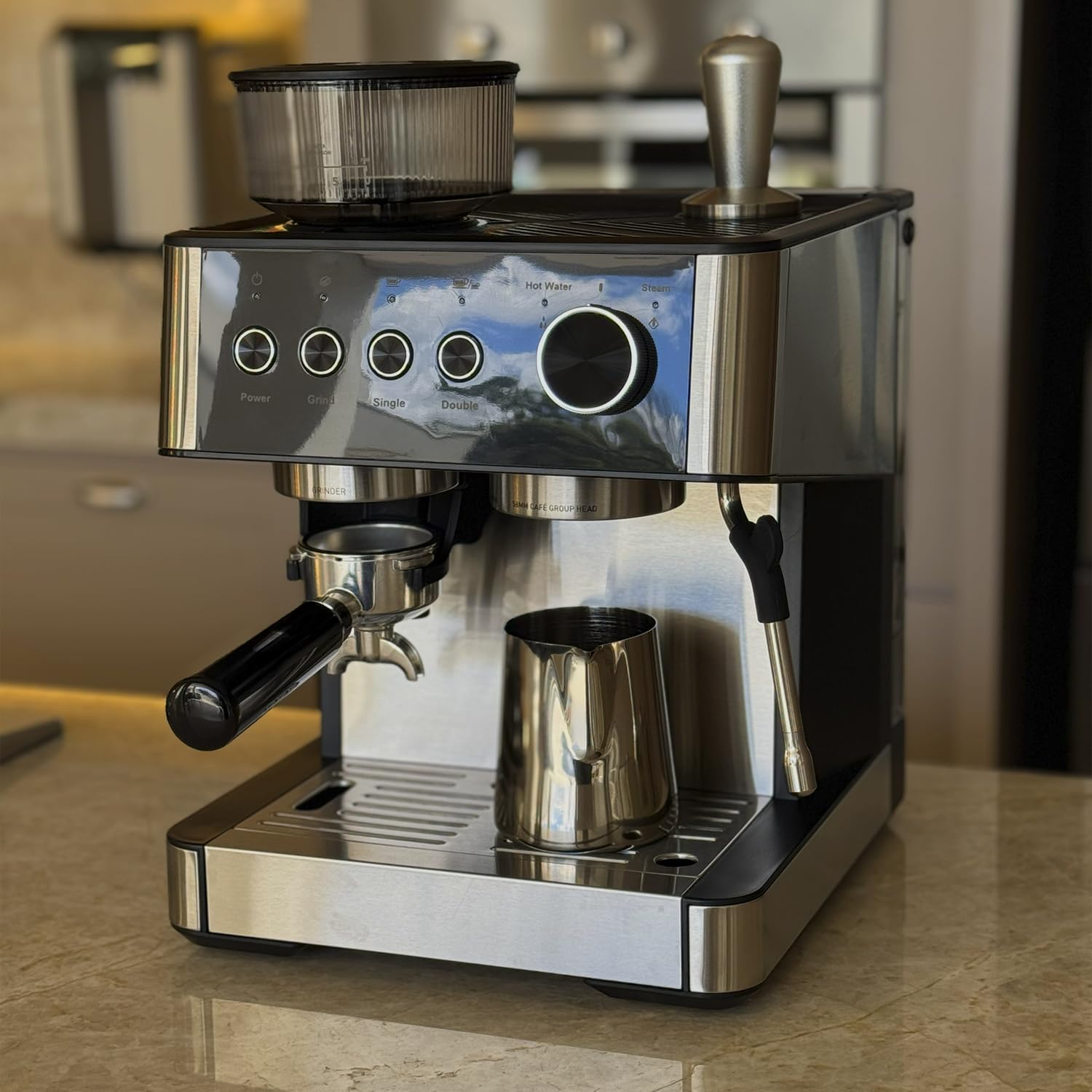 Cafeteira Espresso Latte 1350w 15 Bar Inox Profissional 220v Inox Com Preto 220v