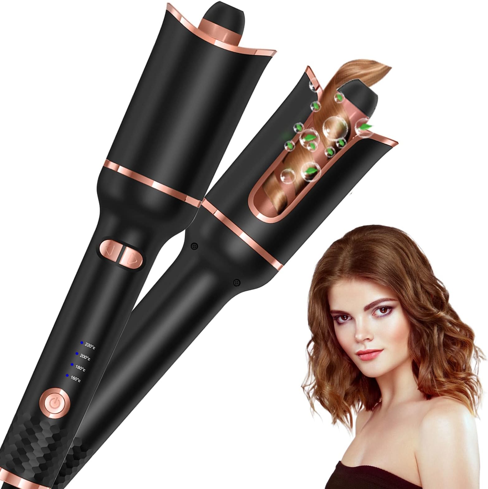 Automatic Curling Iron Cordless Auto Curler Ceramic Rotating Tulip Hair Curlers Spin Curl with LCD Heat & Timer Left/Right