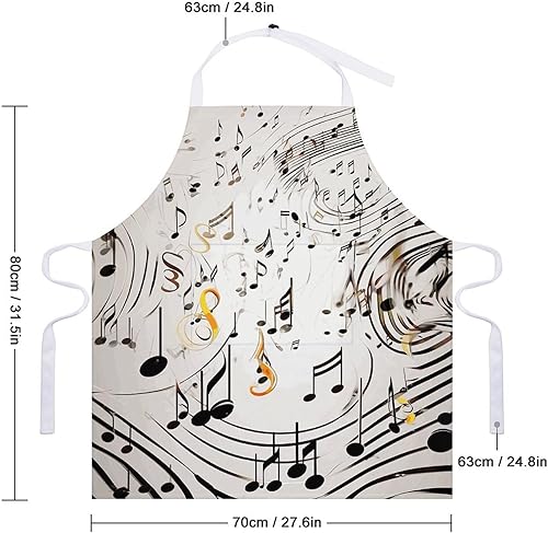 Miniatura 2 de Personalized Music Notes Print Adult Apron, Kitchen Cooking Aprons for Woman Man, Adjustable Bib Apron with Pocket for Baking, BBQ Crafting