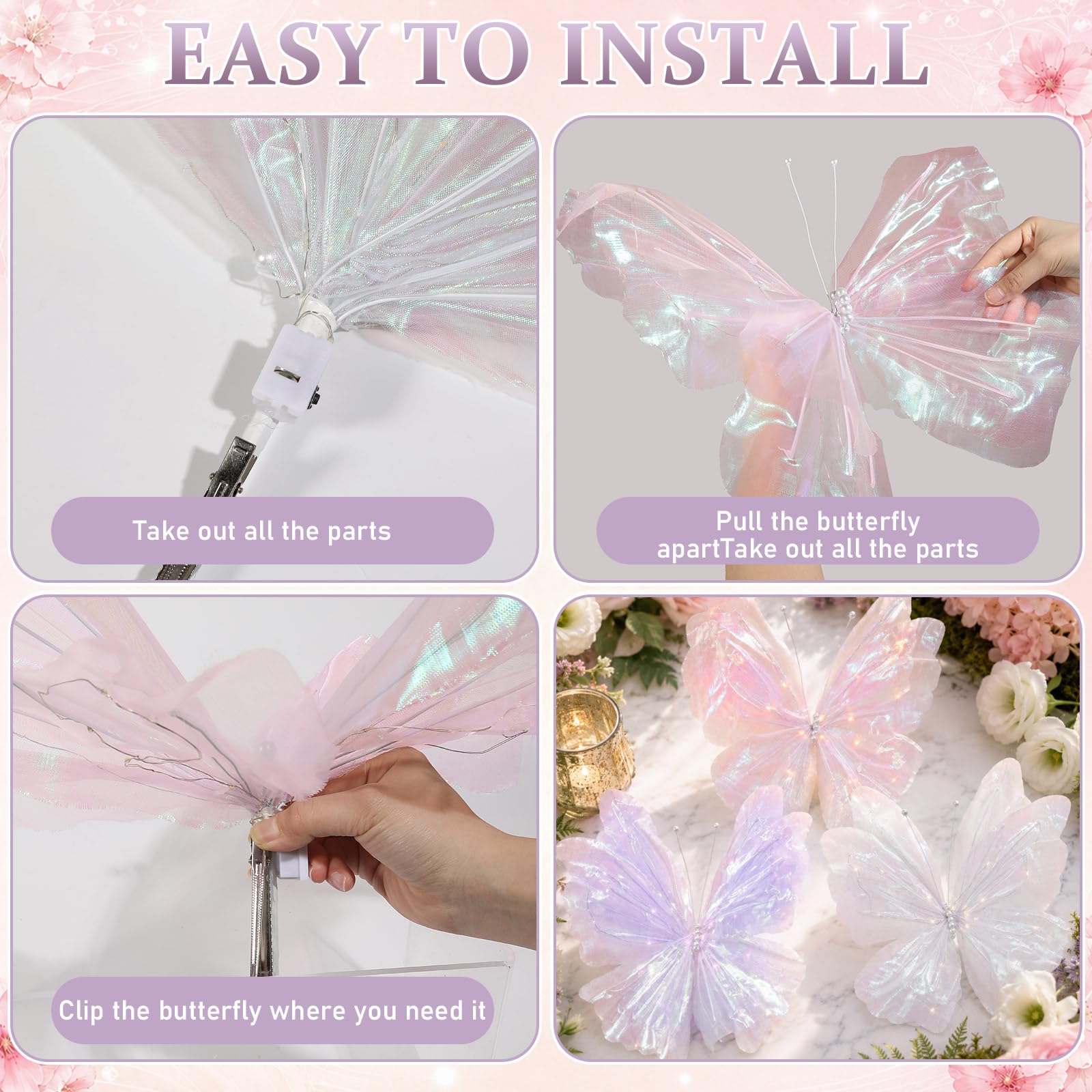 3 decorazioni a LED grandi a forma di farfalla, 50,8 cm, giganti, illuminate, per albero di Natale, matrimoni, feste di compleanno, baby shower, vacanze, fotografie, artigianato, ghirlande