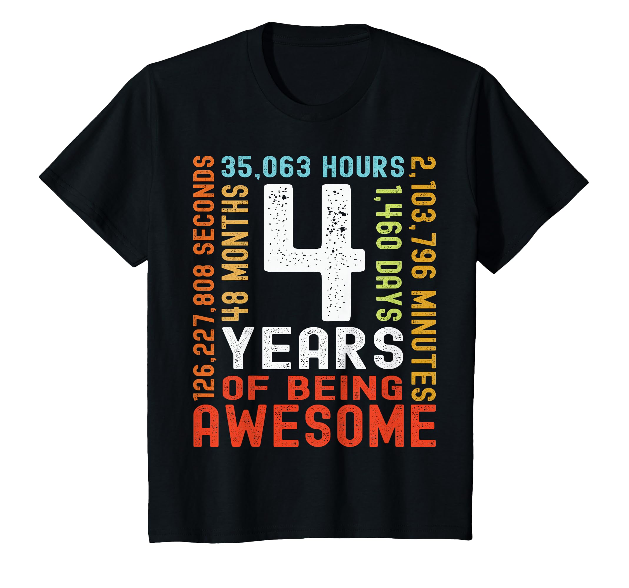 Kids 4th Birthday 4 Years Old Vintage Retro 48 Months Boy Girl T-Shirt