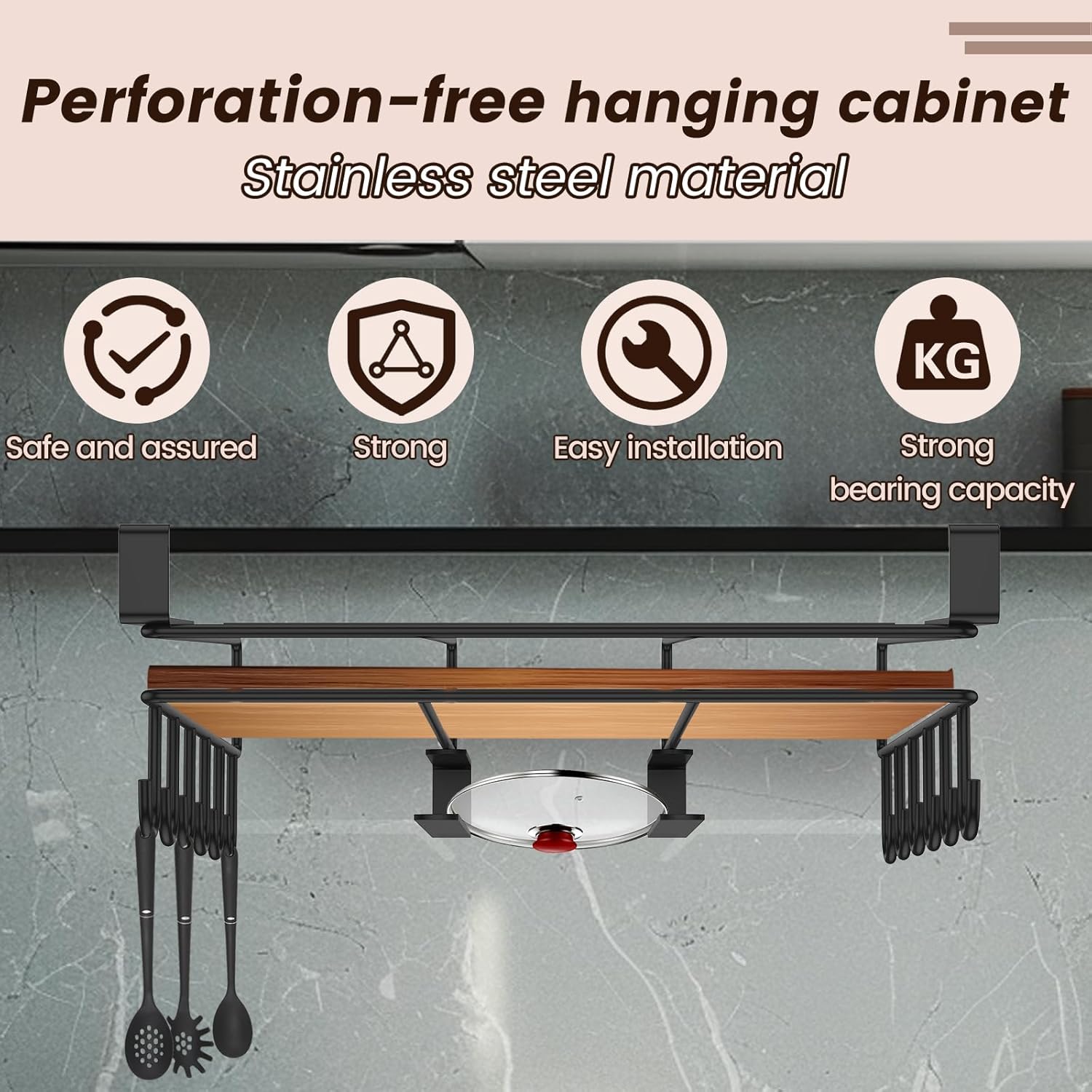 US Under Cabinet Cutting Board Holder Stainless Steel Hanging Cutting Board Rack Punch Hanging Chopping Board Rack Practical Hanging Cutting Board Organizer for Home Kitchen(Style 2,black)