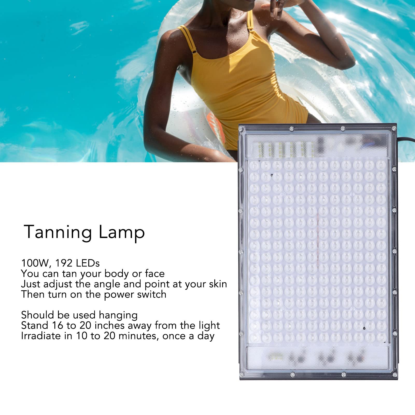 Luz de Bronceado, Lámpara de Bronceado para Uso Doméstico, 460nm 192 LED Lámpara Azul Completa Dispositivo de Lámpara Autobronceadora para Cara y Cuerpo con Kit Colgante