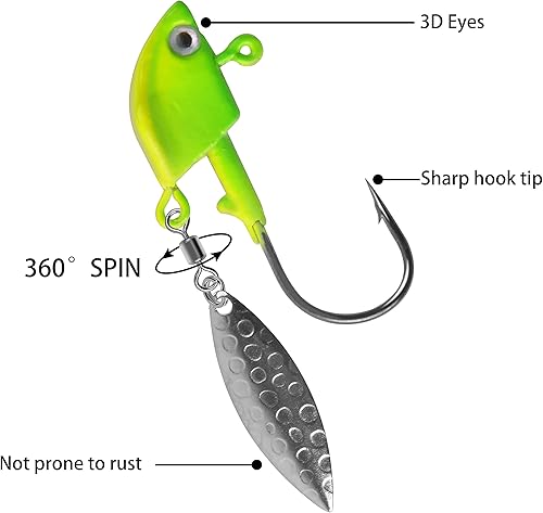 Miniatura 5 de 16 piezas de cabezas de calar de pesca con hoja de sauce Swimbait, gancho debajo de las plantillas giratorias para pesca de lubina, 14 onzas, 38