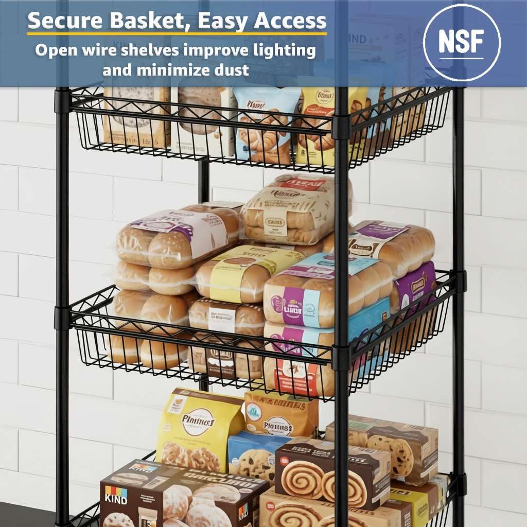 18" x 24" NSF Additional Wire Shelf Basket, Heavy Duty Replacement Black Shelf for Commercial Racks