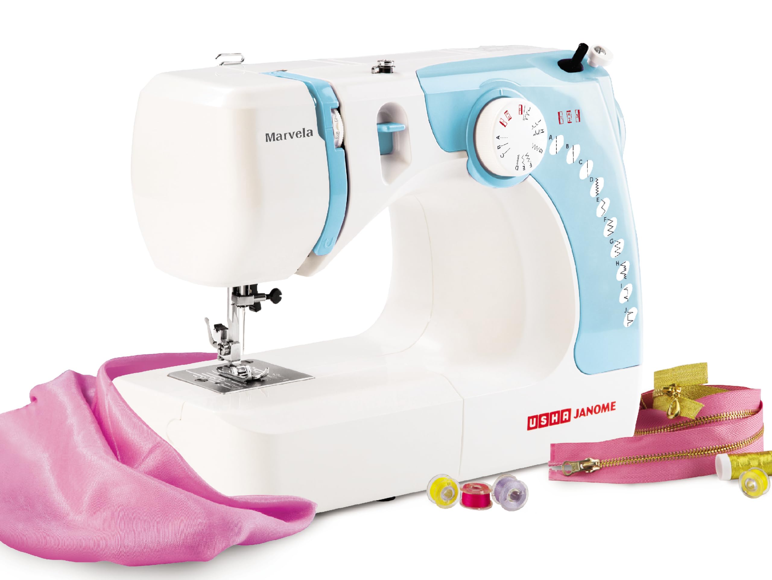 Usha Janome Marvela 60-Watt Sewing Machine (White/Blue Decals)-picture-26