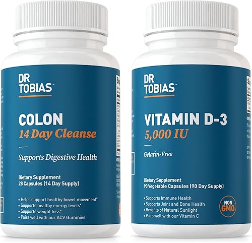 Dr. Tobias La limpieza de colon durante 14 días y la vitamina D3 5000 UI apoyan la salud general, el sistema inmunológico y el sistema digestivo.