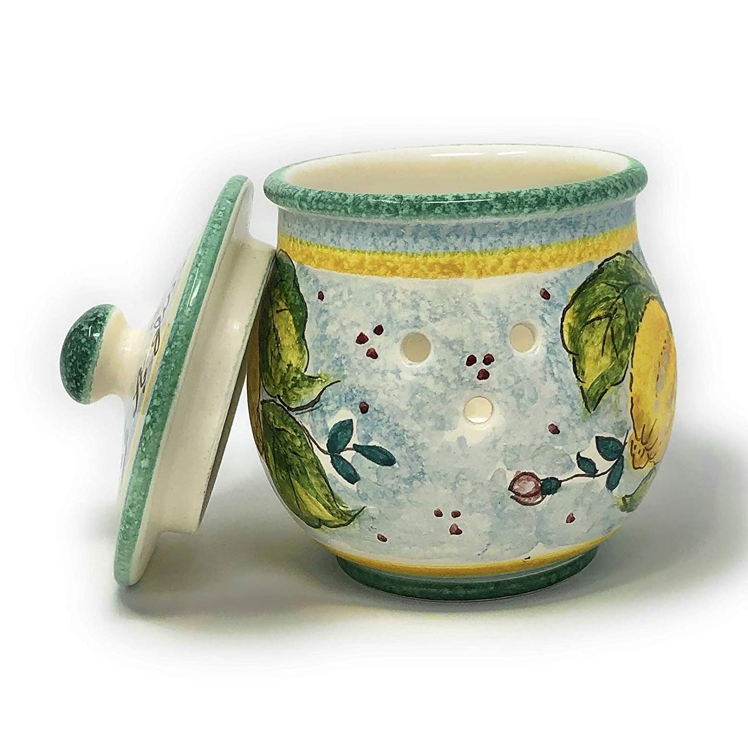 CERAMICHE D'ARTE PARRINI- Italian Ceramic Brings Garlic Jar Holder or Chilli Pepper Peperoncino Hand Painted Made in ITALY Tuscan Art Pottery