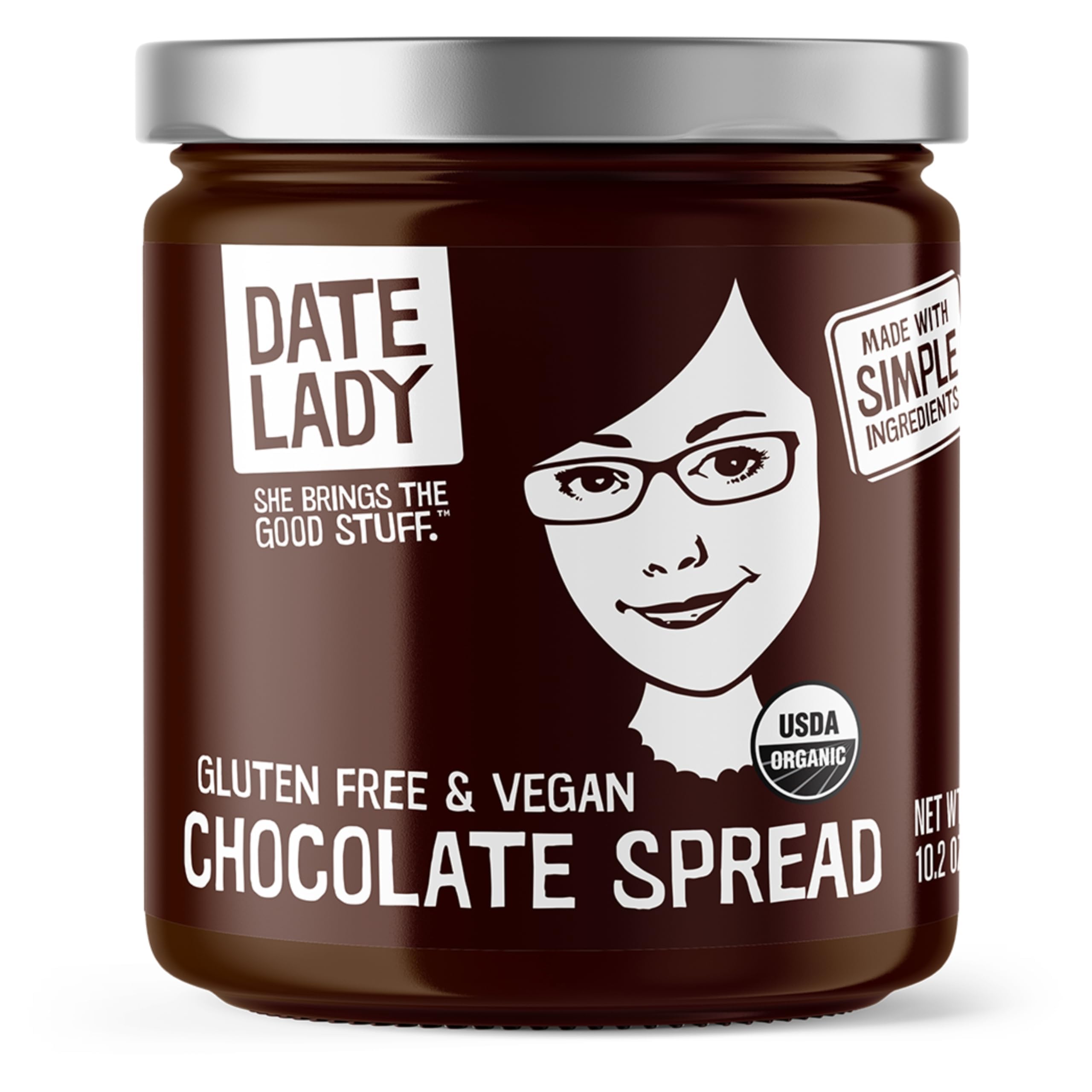 Date Lady Chocolate Date Spread | Organic, Vegan, Paleo, Gluten Free & Kosher, No Added Sugar, No Preservatives (1 Jar) Cocoa Spread Perfect For Dipping Fruit and Using as a Sauce on Ice Cream.