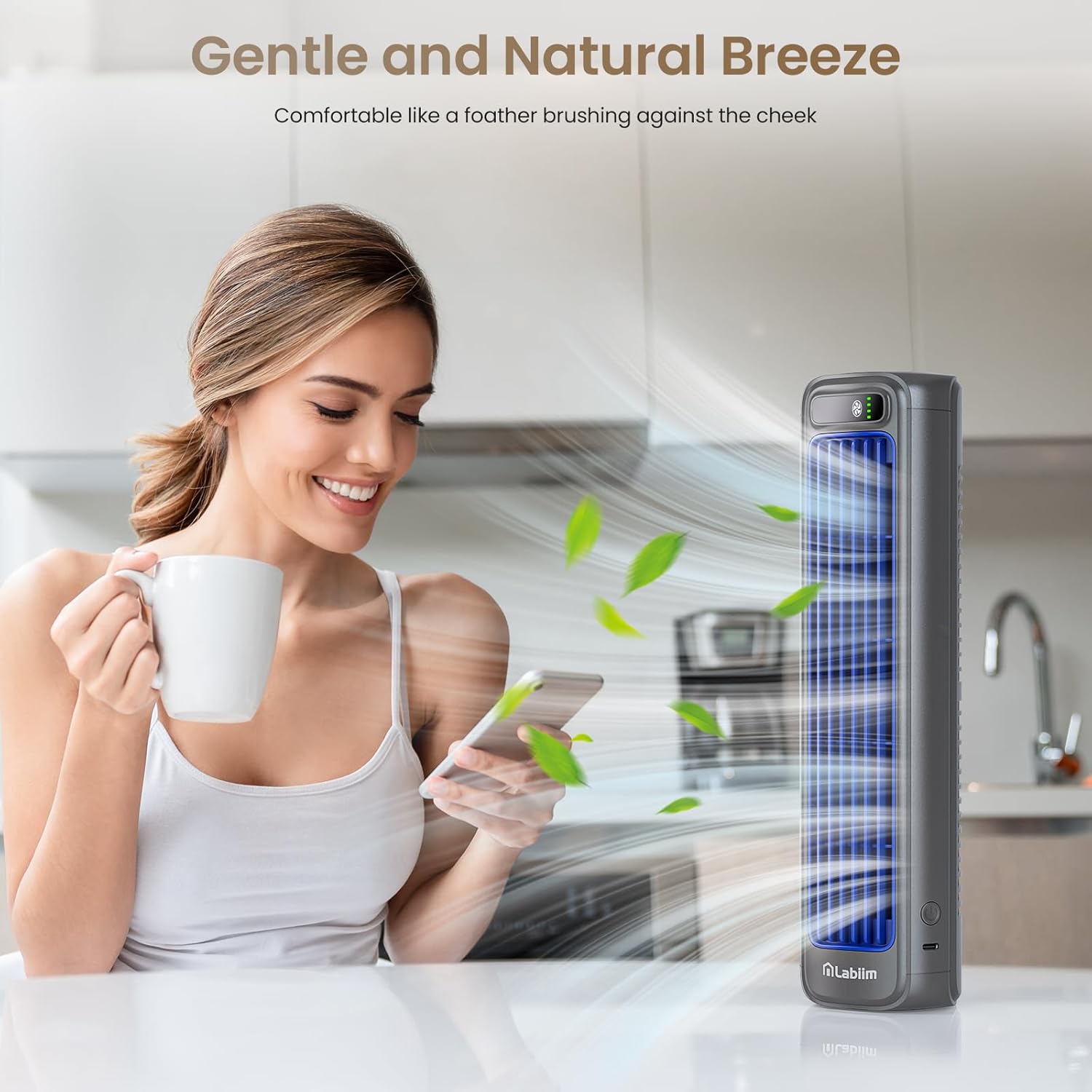 Desk Fan, Rechargeable Fan for Saving Space, 5000mAh Battery Portable Bladeless Table Fan, 12 Inch Office Fan Small,with 3-Speed Settings, Small Quiet Table Fan for Living Room, Bedroom - Grey