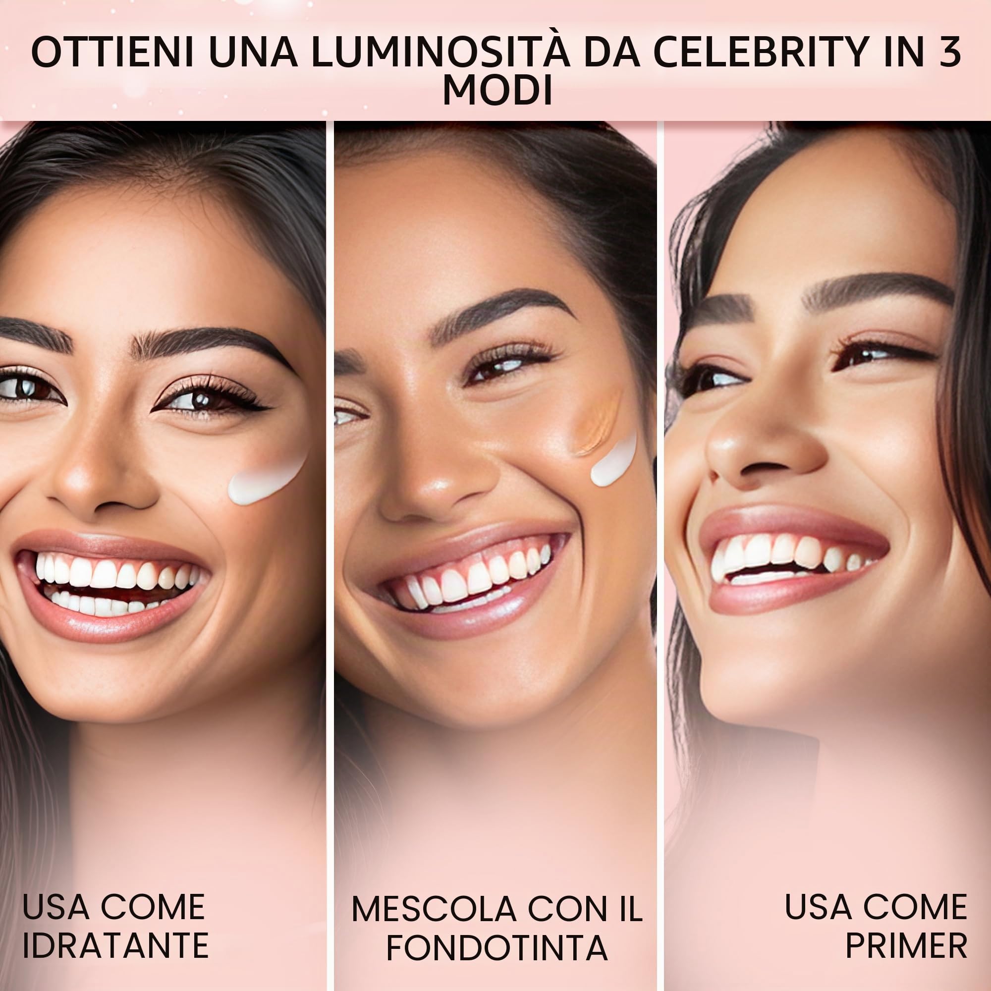 FACES Canada, crema stroboscopica color oro rosa, primer da 30 ml + evidenziatore + crema idratante burro di karitè e acido ialuronico idratazione intensa impeccabile e radiosa pelle rugiadosa base