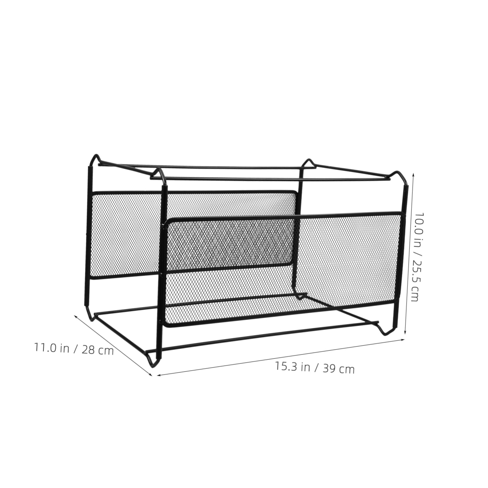 Porta Documenti in Ferro Nero 39x28x25, 5 Cm per File A4 | Struttura a Rete, per Report e Cartelle Sospese, Design Semplice Creativo