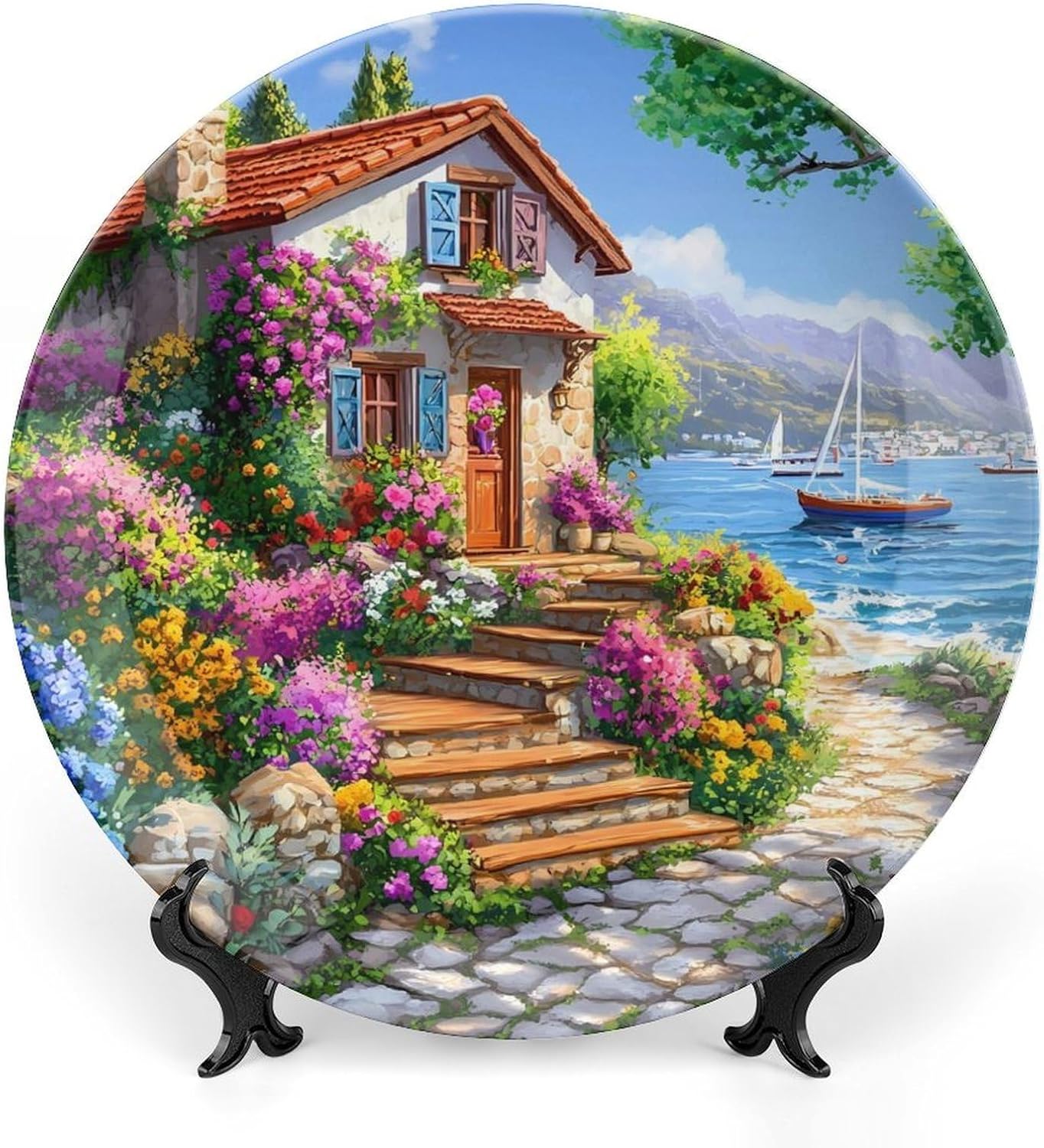 Beach House Decorative Plate Tray Decor Trinket Dish Bone China Dinner Plates for Home Office Kitchen