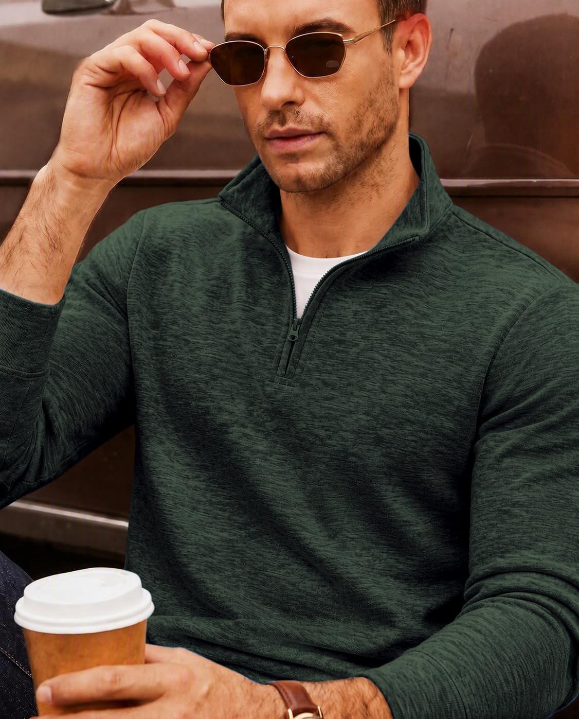 COOFANDY Men's Quarter Zip Pullover Sweater Regular Fit Fleece Sweatshirt image 2