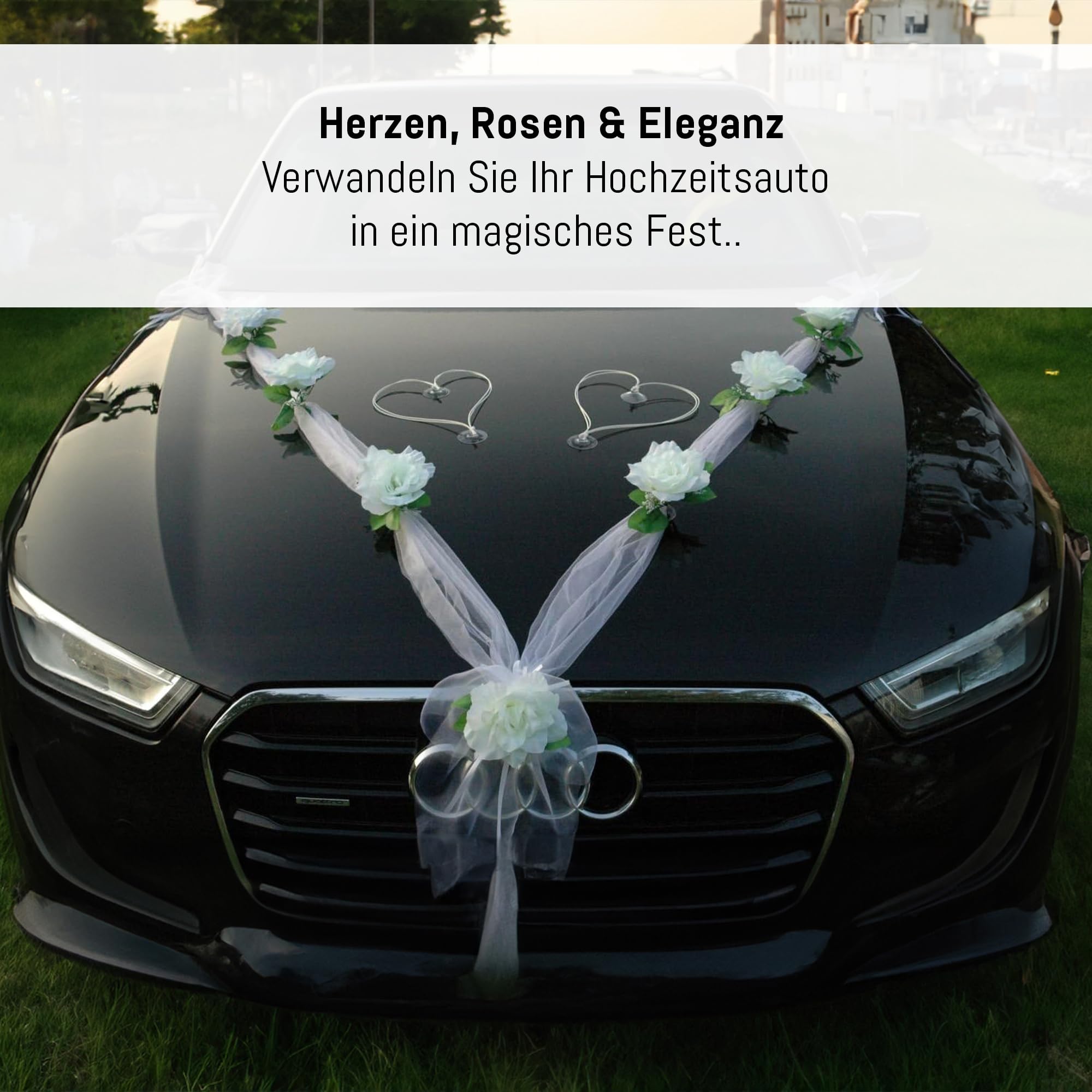 Organza M + de cœurs voiture de mariage bijoux rose décoration décoration auto Bijoux Mariage Car Auto Wedding ratan Guirlande voitures Weiß / Weiß / Weiß